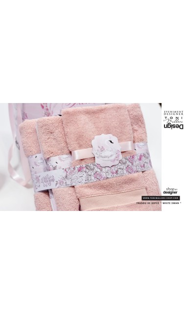 Trusou de botez cu lebede si motive florale personalizat pentru fete, Lebada alba 37